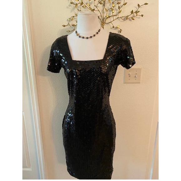 90s Cache Sequin Dress Black Size Small Wedding, Formal Attire Prom - Picture 1 of 7